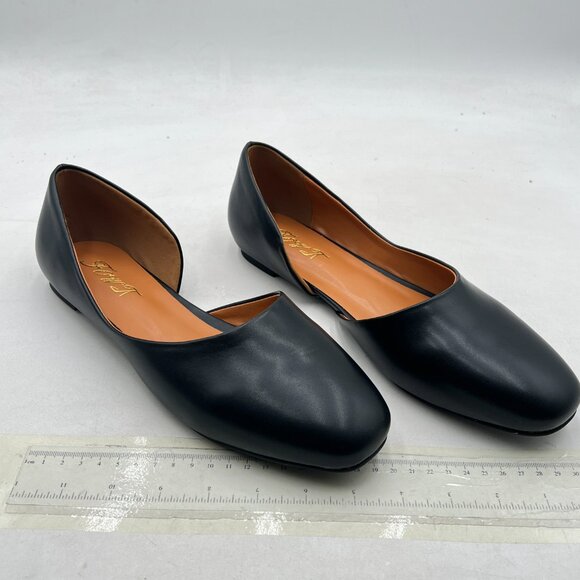 FOWT Black D'Orsay Ballet Flats Square Toe Loafers Slip On Side Cut Slipper - Picture 4 of 8